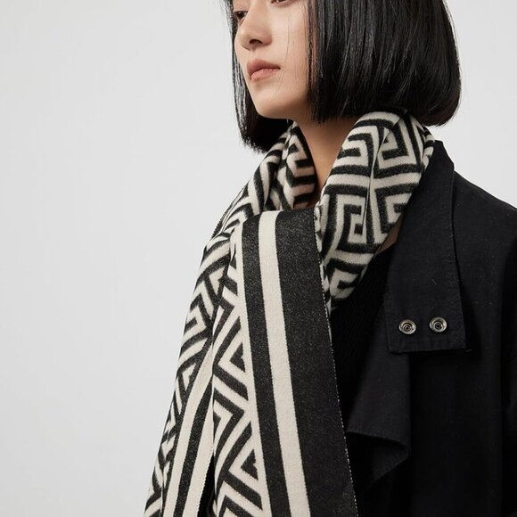 Versatile Extra Large Soft Scarf - Hand Wash Black and White Women's Shawl - Picture 4 of 7